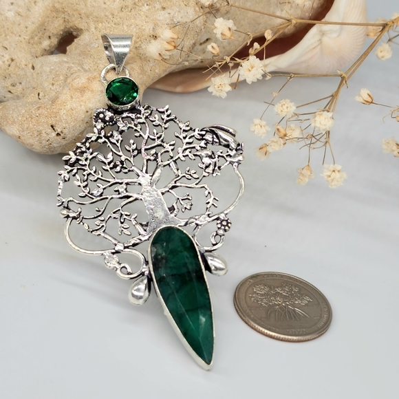 Natural Beautiful Raw Emerald Stone/Diopside Silver 925 Pendant - Picture 9 of 10